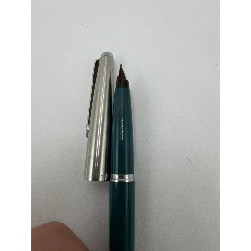 1970s PARKER 45 FOUNTAIN PEN Teal Brushed Chrome Vintage All Original